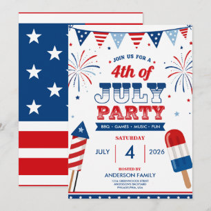Convite Festa de 4 de Julho Dia da Independência Patriótic