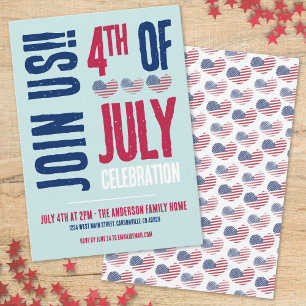 Convite Festa de 4 de Julho Patriótica Vermelho Branco Azu
