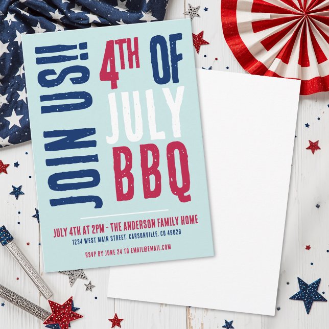 Convite Festa de 4 de Julho Vermelho Branco Azul (4th Of July Party Red White Blue Patriotic Invitation)