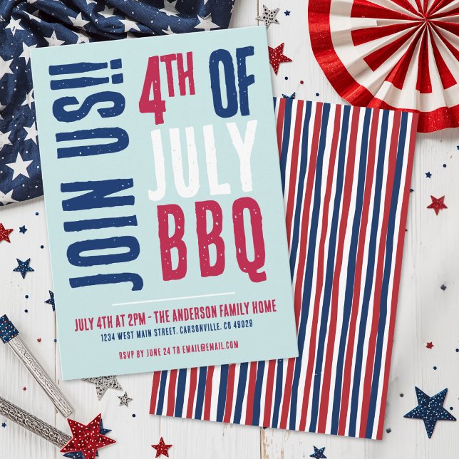 Convite Festa de 4 de Julho Vermelho Branco Azul Patriótic (4th Of July Party Red White Blue Patriotic Invitation)