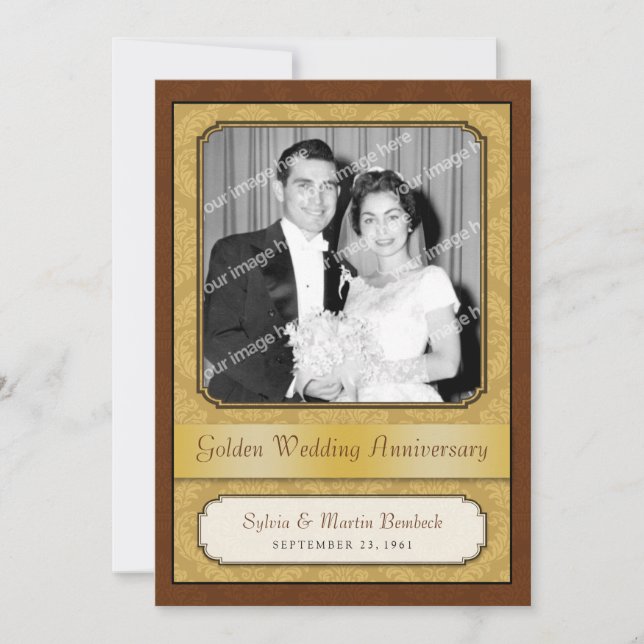 Convite Festa de 50º Aniversário Damask Golden (Frente)