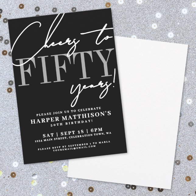 Convite Festa de 50º Aniversário do Fifty Black (Fifty Black 50th Birthday Party Invitation)