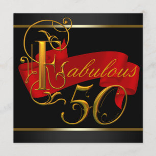 Convite Festa de 50º Aniversário Fabulosa Preta e Vermelha
