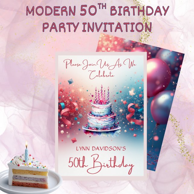 Convite Festa de 50º Aniversário Moderna  (Modern 50th Birthday Party Invitation)
