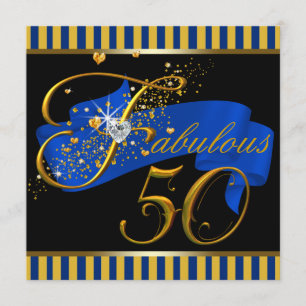 Convite Festa de 50 Anos Azul e Dourada Fabulosa