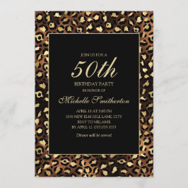 Convite Festa de 50 anos Bronze Dourado Leopardo Preto