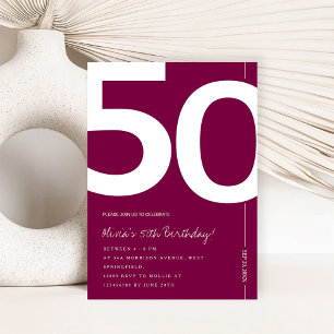 Convite Festa de 50 Anos Burgundy Elegante