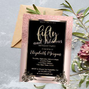 Convite Festa de 50 Anos Chic Rose Gold Glitter Ombre