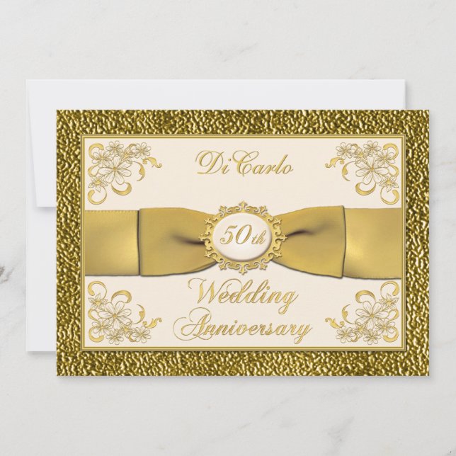 CONVITE Festa de 50 Anos com FITA IMPRESSA Floral (Frente)