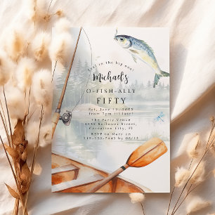 Convite Festa de 50 Anos com Tema de Pesca O-Fish-ialmente