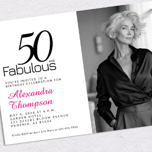 Convite Festa de 50 anos cor-de-rosa 50 anos e fabulosa
