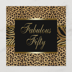 Convite Festa de 50 anos da Mulher Leopardo Zebra Dourado
