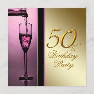 Convite Festa de 50 anos da mulher rosa e dourado