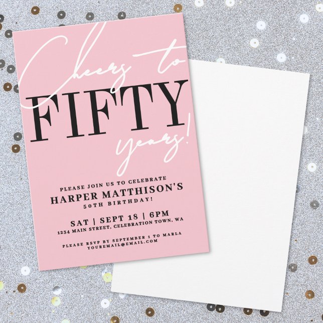 Convite Festa de 50 Anos de Cinquenta Rosas (Fifty Pink 50th Birthday Party Invitation)