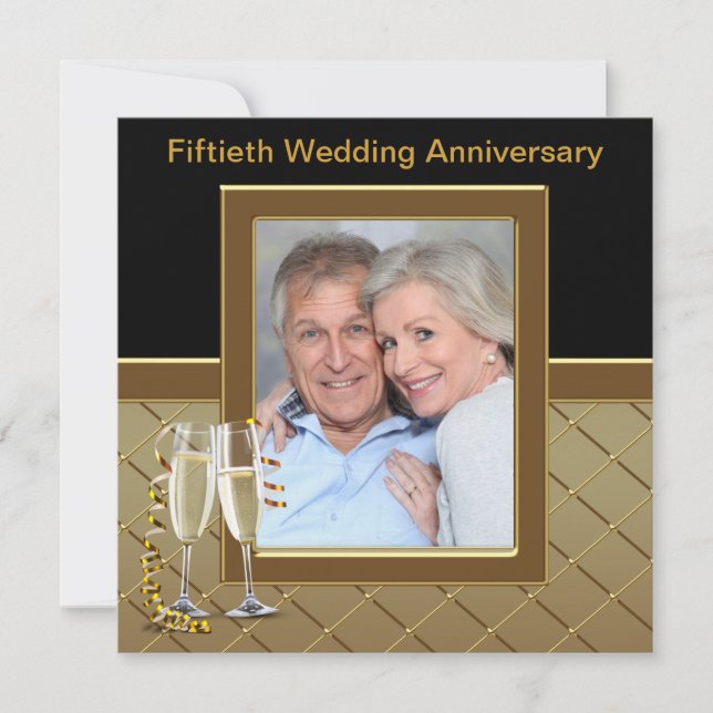 Convite Festa de 50 anos de Foto do Champagne Dourado (Frente)