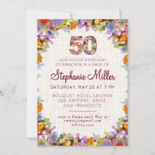Convite Festa de 50 Anos – Design Elegante de Flores em Li