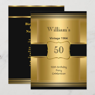Convite Festa de 50 anos do homem dourado preto vintage 2