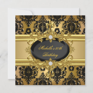 Convite Festa de 50 Anos Dourado Damask Preto 2