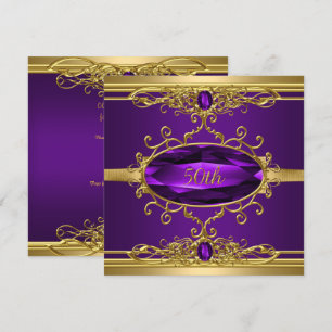 Convite Festa de 50 Anos Dourado Roxo Diamante
