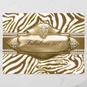 Convite Festa de 50 Anos Elegante Dourado Zebra