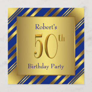 Convite Festa de 50 anos Mans Royal Blue e Dourado