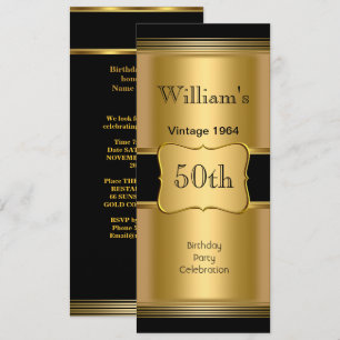 Convite Festa de 50 anos masculina dourado preto vintage