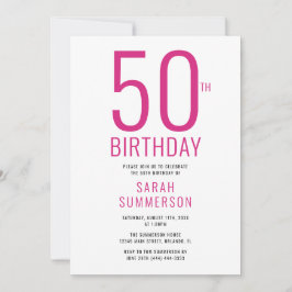 Convite Festa de 50 Anos Minimalista Rosa Branco