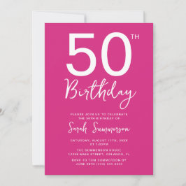 Convite Festa de 50 Anos Minimalista Rosa e Branco com Let
