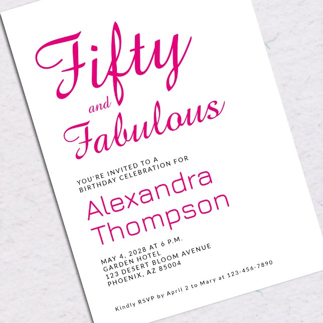 Convite Festa de 50 anos moderna e fabulosa em rosa (Criador carregado)