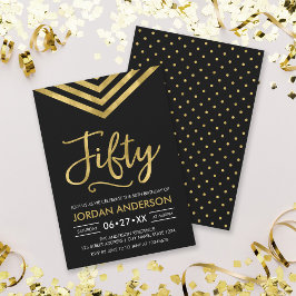 Convite Festa de 50 Anos Moderno com Chevron Dourado Falso