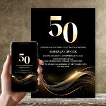 Festa de 50 Anos Moderno Preto e Dourado