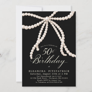 Convite Festa de 50 Anos Preto Branco Coquette Laço de Pér