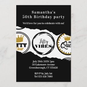 Convite Festa de 50 Anos Preto Dourado Cinquenta Anos