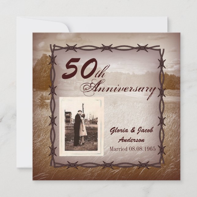 Convite Festa de 50 Anos Rustic Western Country (Frente)