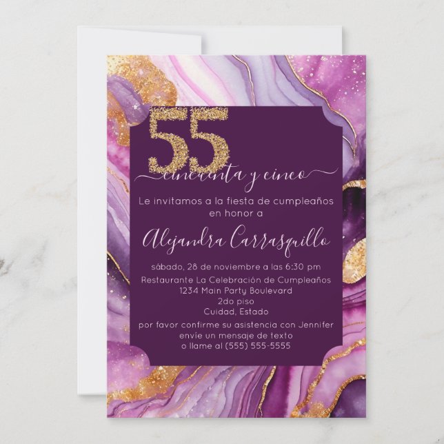 Convite Festa de 55 anos do Ágata Sofisticado Espanhol (Frente)
