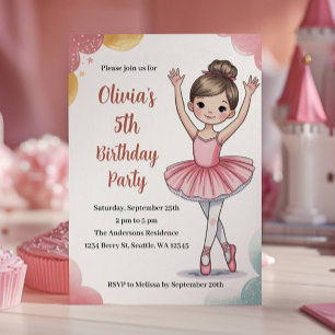 Convite Festa de 5 Anos da Bailarina Crianças Fofas