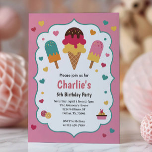 Convite Festa de 5 Anos da Cute Girls Ice Cream