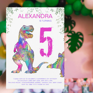 Convite Festa de 5 anos do Dinossauro para Meninas