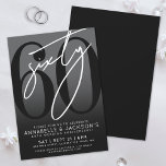 Convite Festa de 60º Aniversário Black White<br><div class="desc">Celebre sessenta anos de amor com este convite moderno de aniversário de casamento de 60 anos. O design apresenta um fundo cinza elegante com um gradiente preto sutil para um visual clássico e sofisticado, perfeito para o tema tradicional de “diamante”. Um grande "60" preto se estende pela maior parte do...</div>