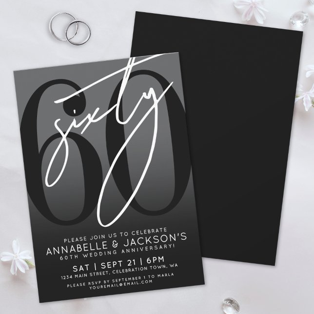 Convite Festa de 60º Aniversário Black White (Black White 60th Anniversary Party Invitation)