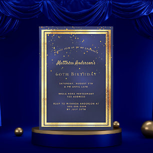 Convite festa de 60 anos azul dourado confete sprinkle