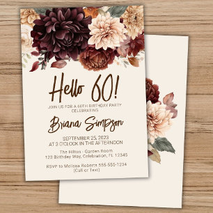Convite Festa de 60 Anos Brown Beige Marfim Floral
