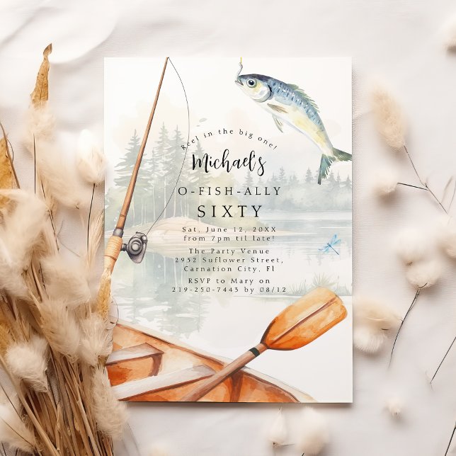 Convite Festa de 60 Anos com Tema de Pesca O-Fish-Ally (Criador carregado)