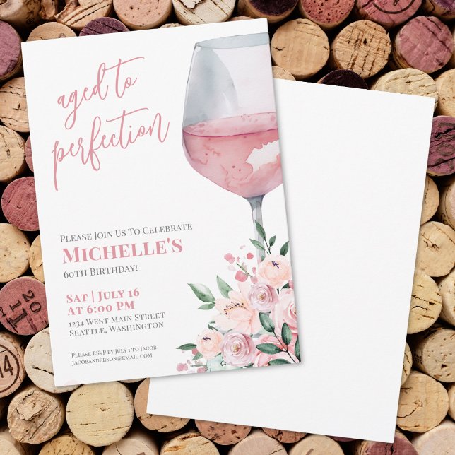 Convite Festa de 60 Anos com Vinho Floral (Floral Wine 60th Birthday Party Invitation )