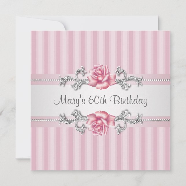 Convite Festa de 60 anos da mulher com rosa pink (Frente)