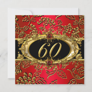 Convite Festa de 60 Anos Damask Vermelho Dourado Preto