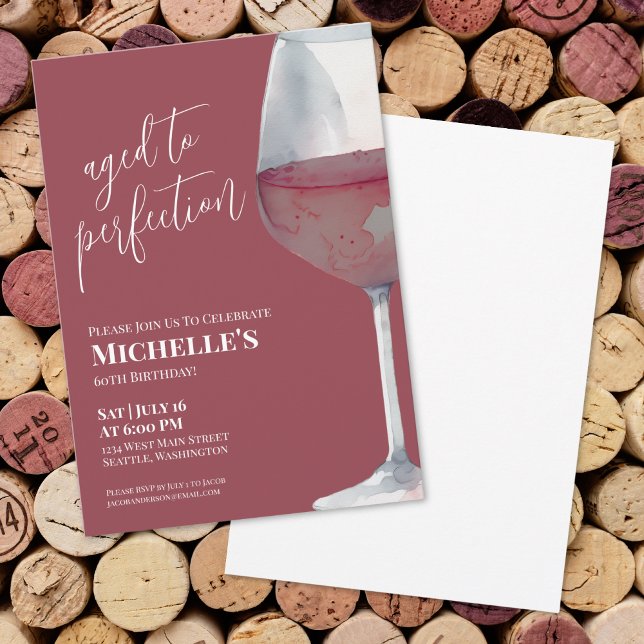 Convite Festa de 60 Anos de Idade Vinho Tinto (Wine Red 60th Birthday Party Invitation)