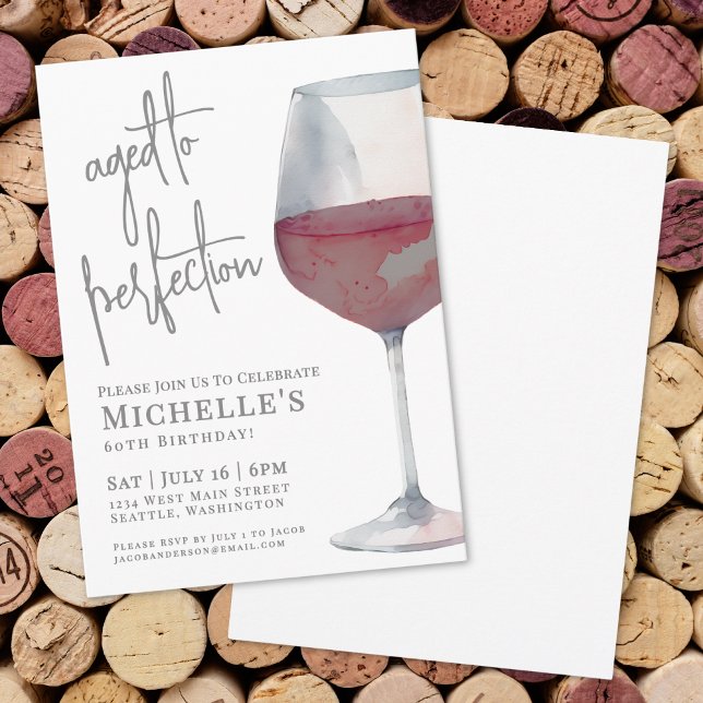 Convite Festa de 60 Anos de Vinho Tinto (Red Wine Sixty 60th Birthday Party Invitation)