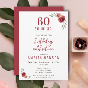 Convite Festa de 60 anos divertida Rosa Vermelha 60 anos
