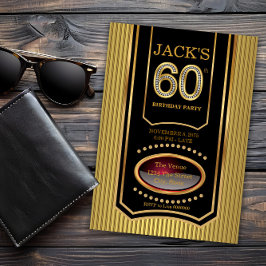 Convite Festa de 60 anos do homem em preto e dourado